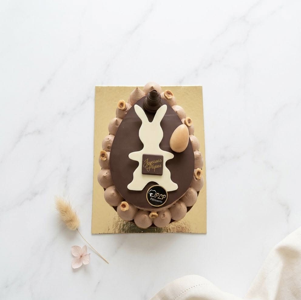 Entremet de Pâques, mousse chocolat, silhouette lapin en chocolat blanc — PLP Pâtisserie
